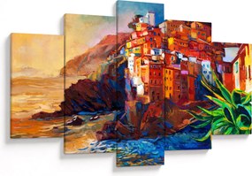 Tablou - Satul de coastă Cinque Terre, Riviera italiană, impresionismul modern (150x105 cm)