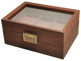 Cutie din Lemn pentru 3 Ceasuri LUXURY, Maro, Cu Capac Transparent