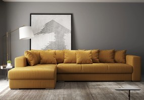 Colțar extensibil dumonde cu ladă de depozitare si sezut confortabil din spuma high-density, Gloria Zoom Mustar 320x183 cm