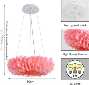 Brilagi - Lustră LED pe cablu FEATHER 3xE27/40W/230V + 3xLED/3W diam. 50 cm roz