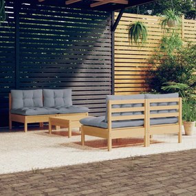 3096003 vidaXL Set mobilier grădină cu perne gri, 5 piese, lemn masiv de pin