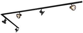 Sistem modern de iluminat pe șine cu 5 spoturi negre monofazate 300 cm - Iconic Jeany