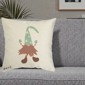 Perna Decorativa Pitic Gnom Nordic cu Cadou Menta, 40x40 cm, Ecru, Husa Detasabila, Perna Inclusa, BEKZ®