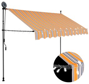vidaXL Copertină retractabilă manual cu LED, galben &amp; albastru, 300 cm