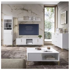 Comoda TV TORELLO Alb Canelat 140 cm