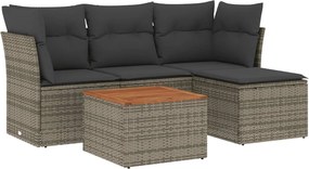vidaXL Set canapea de grădină cu perne, 5 piese, gri, poliratan
