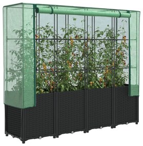 vidaXL Strat înălțat cu husă de seră, aspect ratan, 160x40x153 cm