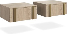 Set de noptiere suspendate Verica 2 buc. - stejar burete / mânere aurii