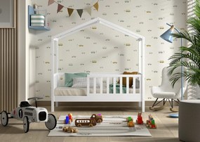 Pat Căsuță Copii cu Protecție, Alb, 70 x 140 cm, Pin Masiv – Dallas – Vipack