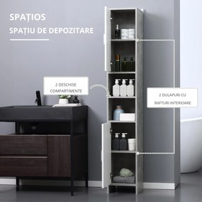Dulap Baie Kleankin pentru Economisire Spațiu, cu 2 Uși din PAL, Efect Ciment, Gri-Alb, Dimensiuni 30x30x180cm, Ideal pentru Organizare | Aosom Romania