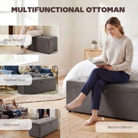 HOMCOM Pouf pentru ședere, suport pentru picioare, scaun, bancă mică, dulap pentru depozitare, gri | Aosom Romania