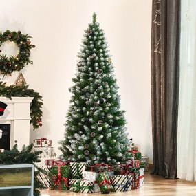 HOMCOM Brad de Crăciun Înzăpezit cu 630 Ramuri și 37 Conuri, Brad Artificial cu Bază Detașabilă, Ø75x180 cm, Verde | Aosom Romania