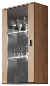 Vitrină Belario B2 (stejar lefkas + Negru) (iluminat LED Alb). 1058611