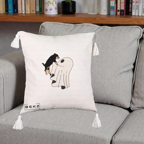 Perna Decorativa Caine Rottweiler Fantoma Halloween, 40x40 cm, Bej cu Franjuri, Husa Detasabila, Perna Inclusa, BEKZ®