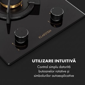 Klarstein Goldflame Domino, plită pe gaz, 2 arzătoare din aramă, ceramică din sticlă