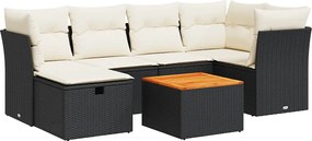 vidaXL Set canapele de grădină cu perne, 7 piese, negru, poliratan