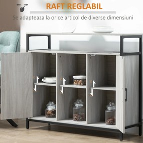 HOMCOM Comodă Modernă din Lemn cu Rafturi și Dulap, Design Anti-Inclinare, MDF și Oțel, Gri Deschis, 100x34x87.2cm | Aosom Romania