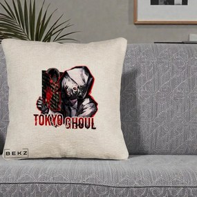 Perna Personalizata Tokyo Ghoul Ken Kaneki Anime, 40x40 cm, Bej Canapea, Husa Detasabila, Perna Inclusa, BEKZ®