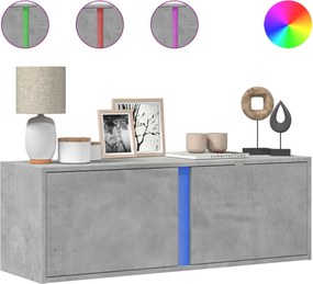 vidaXL Dulap TV de perete cu lumini LED, gri beton, 100x31x35 cm