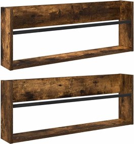 vidaXL Raft pentru reviste 2 pcs Stejar fumuriu 80 x 12 x 30 cm