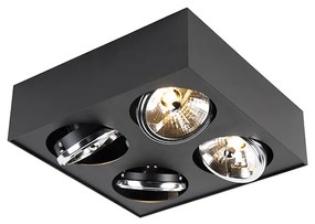 Spotlight de design negru pătrat cu 4 lumini - Kaya