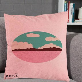 Perna Decorativa Peisaj Desert Oval Pastel, 40x40 cm, Roz, Husa Detasabila, Perna Inclusa, BEKZ®