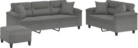 vidaXL Set de canapele cu perne, 3 piese, gri închis, microfibră