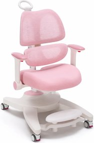 GROWFIT ERGO CARE JUNIOR PRO 360 – Scaun ergonomic reglabil pentru copii și adolescenți, cu spătar dublu adaptiv, suport lombar automat, cotiere 4D, roți cu blocare automată, ajustare completă 360°, Roz