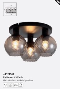 Plafoniera cu 3 becuri metal negru, sticla fumurie Radiance