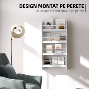 HOMCOM Etajeră de Perete Modernă cu 4 Rafturi din Lemn, Design Elegant pentru Living sau Birou, Alb, 59x12x113cm | Aosom Romania