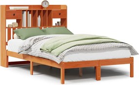 vidaXL Pat cu bibliotecă fără saltea maro 135x190 cm lemn masiv de pin