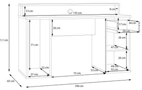 Birou cu iluminare IVAR, negru