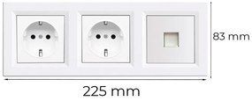 Priză cu două prize împământate Nova III cu conector UTP și cadru alb