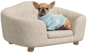 PawHut Canapea pentru animale de companie, Pat pentru câini, Canapea pentru câini, Canapea pentru pisici cu pernă și buzunar posterior, Pluș, Spumă, Lemn de pin, Crem, 70 x 47 x 30 cm | Aosom Romania