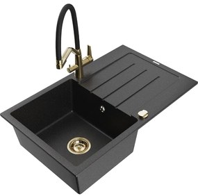Mexen Bruno chiuvetă de granit 1-cu o cameră cu scurgător și baterie Duo, negru/metalic argintiu - 6513-73-671701-57-G
