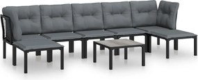 vidaXL Set șezlonguri de grădină, 8 piese, negru și gri, poliratan
