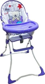Scaun de masa pentru copii si bebe Baby Care™ CH ,pliabil, centura de siguranta, sezut comfortabil, masuta detasabila, model Ursulet, Mov