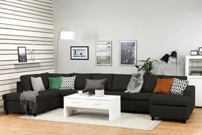 Colțar Scandinavian Choice C163Negru, Antracit, 407x199x80cm, Picioare: Plastic