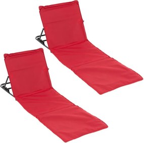 Saltea de plajă reglabilă cu spătar, roșie, 2 bucăți.