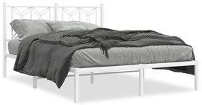 376177 vidaXL Cadru de pat metalic cu tăblie, alb, 140x190 cm