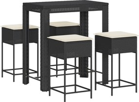 vidaXL Set mobilier bar de grădină cu perne, 5 piese, negru, poliratan