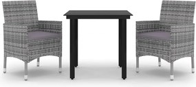 vidaXL Set mobilier de grădină cu perne, 3 buc, poliratan și sticlă