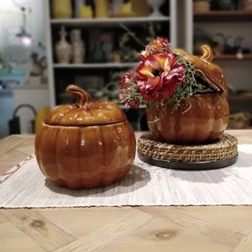 Recipient in forma de dovleac Amber din ceramica maro 20 cm