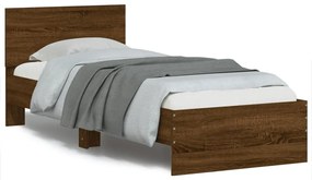 vidaXL Cadru de pat cu tăblie și lumini LED, stejar maro, 90x190 cm