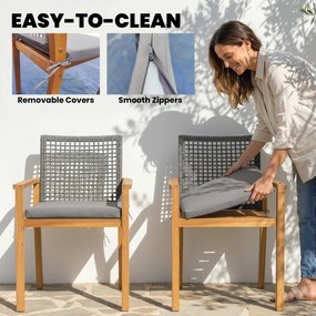 Outsunny Scaune de grădină set 2 buc. Lemn de acacia certificat FSC Stivuibile Scaune din lemn cu spătar din rattan Perne detașabile Cotiere | Aosom Romania