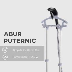 HOMCOM Aparat de Călcat Vertical cu Aburi, Fier de Călcat de 2L, Putere 1950W cu 2 Tije Portabil, 35x25x23cm | Aosom Romania