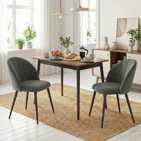 HOMCOM Set de 2 Scaune de Sufragerie din Catifea, Scaune de Bucătărie cu Spătar Curbat în Formă de Scoică, Picioare din Oțel, Stil Nordic, Scaune Tapițate pentru Bucătărie, Dormitor, Living, Gri | Aosom Romania