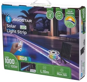 Bandă LED RGB solară dimabilă LED/10W/3,2V 10 m IP65 + telecomandă