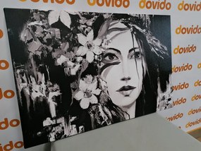 Tablou pictură originală a femei în design alb-negru