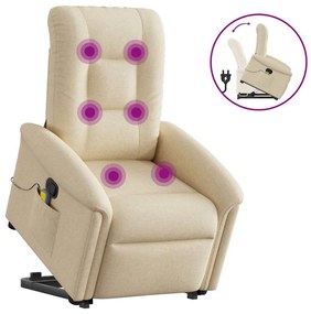 vidaXL Fotoliu masaj rabatabil cu ridicare, crem, material textil